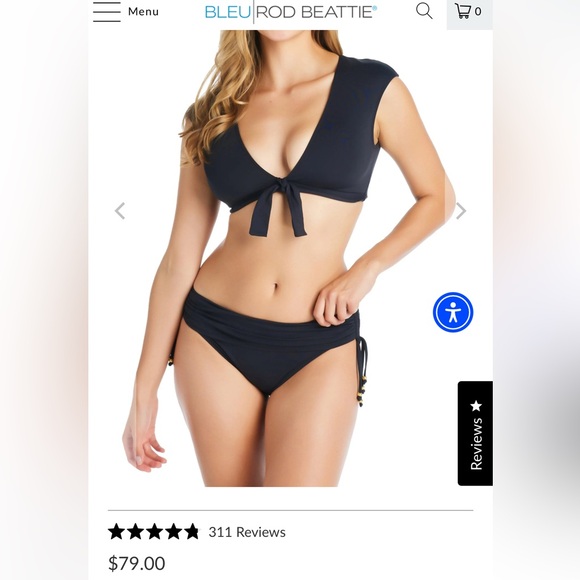 NWT- BLUE ROD BEATTIE- KORE CAP SLEEVE TIE FRONT BIKINI TOP - Picture 4 of 4